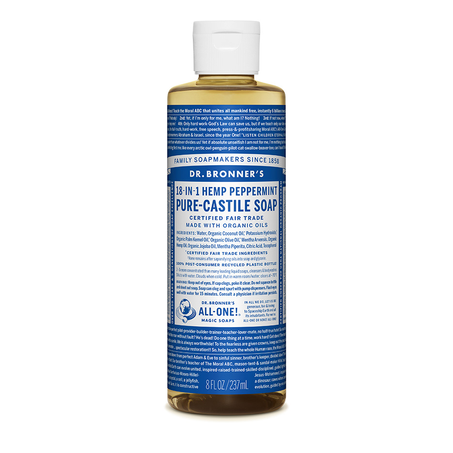 DR-BRONNERS-M-SOAP-ORGANIC-LIQ-PEPPERMINT-8OZ-237ML Dr. Bronner's Peppermint Pure-Castile Liquid Soap, 18-in-1 Uses - Image 1