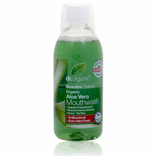 Dr Organic Aloe Vera Mouth Wash 500Ml Dr. Organic Aloe Vera Mouthwash, Alcohol-Free for Sensitive Gums, 500ml - Image 1