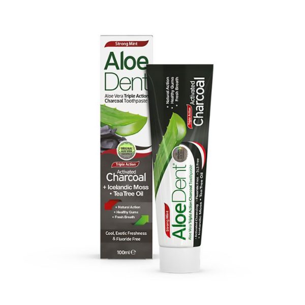 Optima Aloe Dent Triple Action Activated Charcoal Toothpaste, Fluoride-Free, 100ml