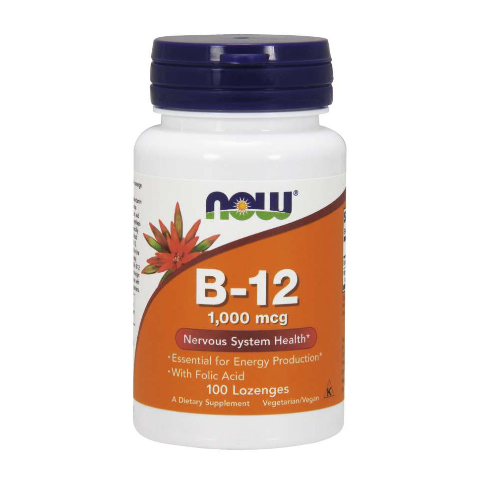 b-12 Now Vitamin B12 1000mcg with Folic Acid, Nervous System Health, 100 Lozenges - Image 1